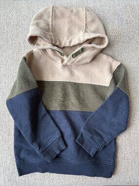 Aspen Color Block Hoodie Sweater Boys 3T Navy Green Tan Cozy Knit Pullover